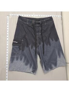 Men's Black and Gray Patterned Board Shorts